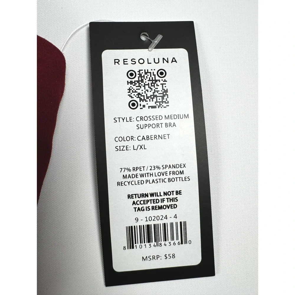 Resoluna Crossed Back Medium Support Sports Bra Cabernet L/XL New With‎ Tags